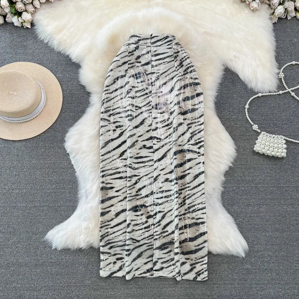 Leopard Print PU Leather Skirt